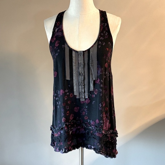 Free People tank top floral snap out of it tuxedo racer back raw accent / lace S - Picture 2 of 12